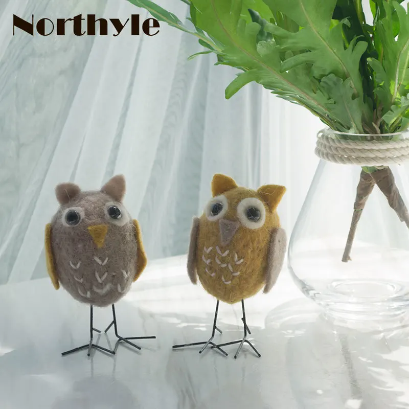 

Northyle Genuine Naughty Little Mini Owl Bro Wool Bird Figurine Craft Miniature Christmas Gift For Kid Home Decoration BS163376