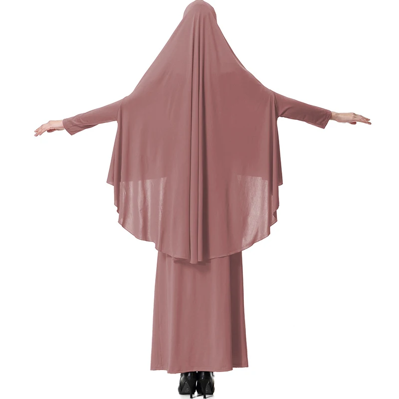 Baru Wanita Muslim Dua Potong Maxi Gaun Solid Lengan Panjang Abaya Kaftan Islam Indonesia Jubah Rok Panjang Jubah dengan hijab Suit