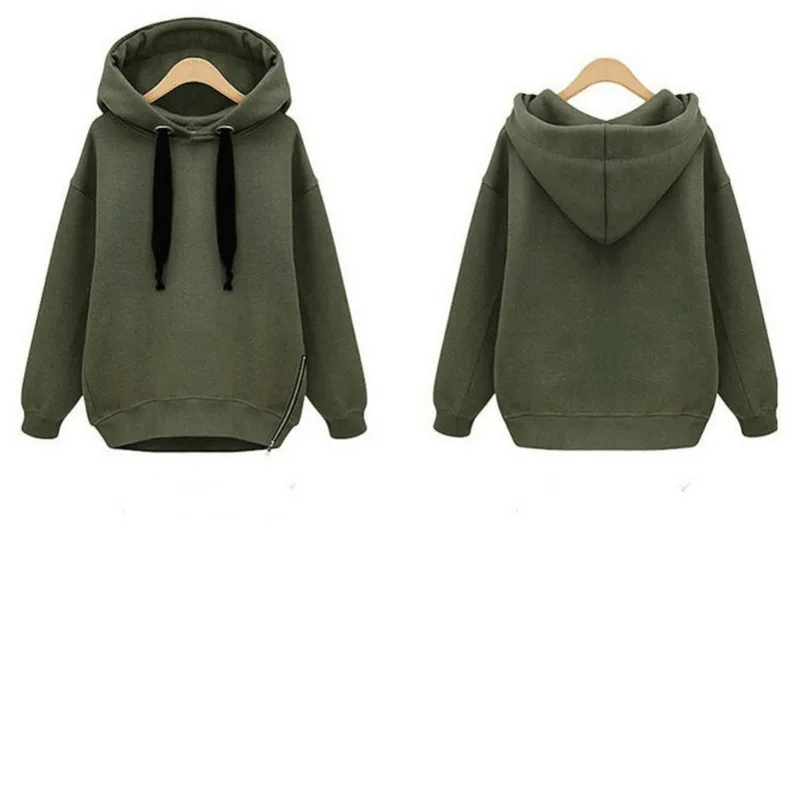 2018 autumn and winter women's hoodie fashion solid color loose women plus velvet long-sleeved sweatshirt | Женская одежда