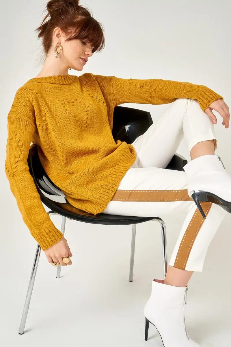 Boutiquen Women Mustard Fronting Heart Sweater MM-24 |