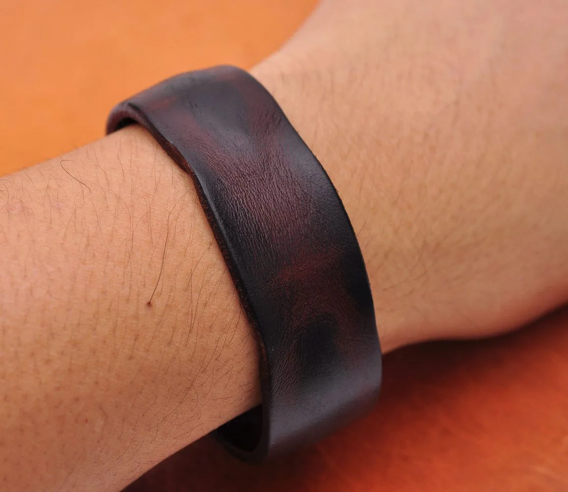 Handmade Distressed Genuine Leather Bracelet Cuff Wristband Brown Mens Unisex |