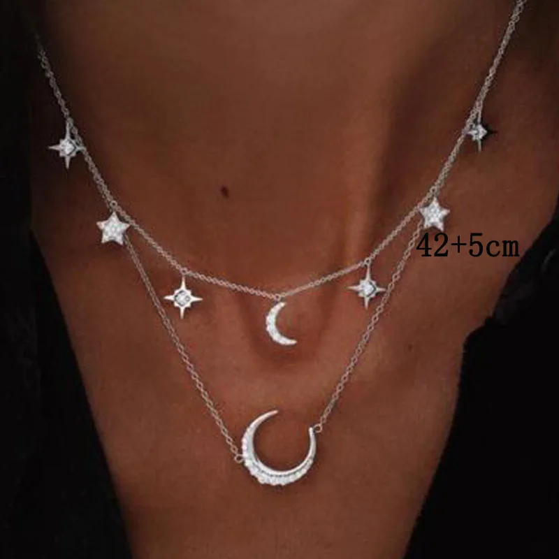 

Personality Star Moon Type Bohemia Women Choker Necklace Multi-storey Pendant Necklace Ornaments