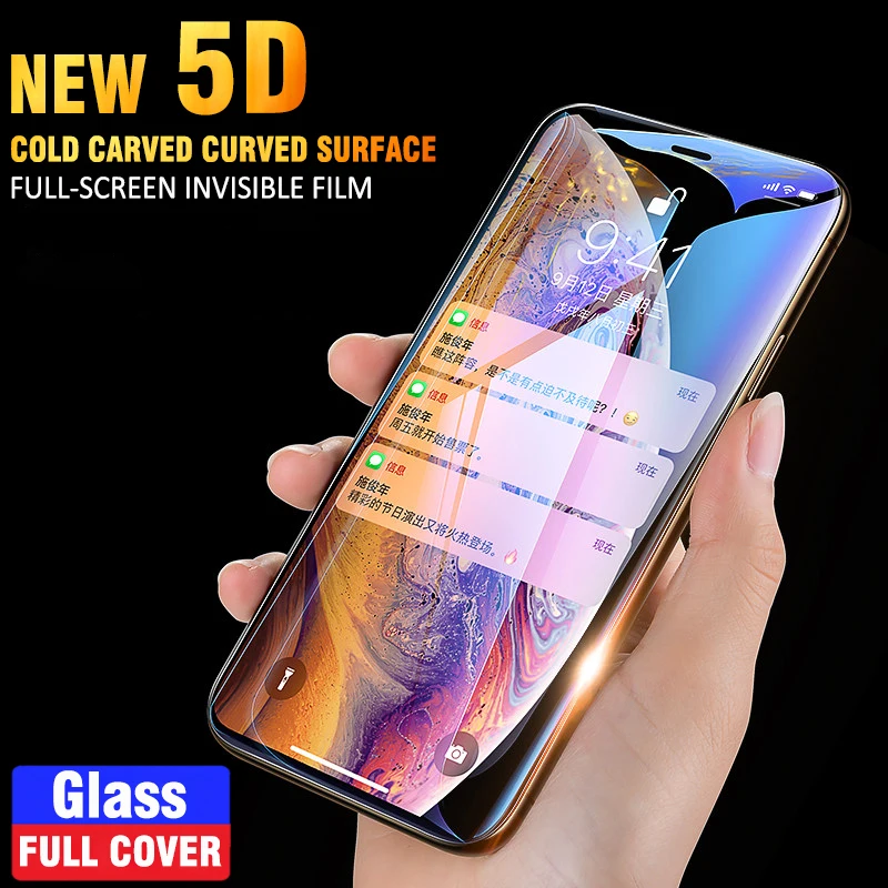 5D полное изогнутое закаленное стекло на iPhone XR XS Max защита экрана покрытие