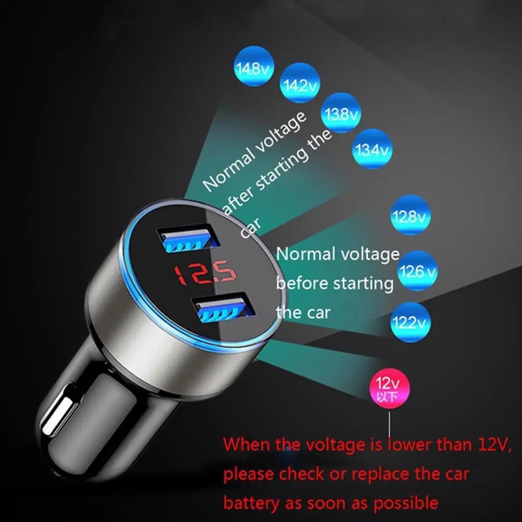 12-24V 3.1A USB Автомобильное зарядное устройство LED дисплей двойной быстрая зарядка