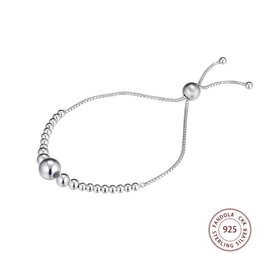 String of Beads Sliding Bracelet Argent 925 Sterling Silver Chain Bracelets for Women Jewelry pulseras mujer | Украшения и