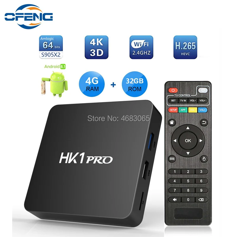 HK1 PRO Декодер каналов кабельного телевидения Android 8 1 Amlogic S905X2 QuadCore 2 4G & Wi Fi 5 ГГц