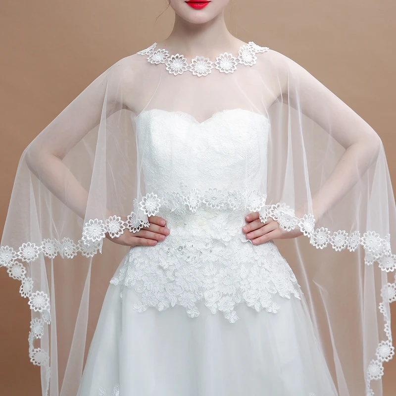 2018 New Long Wedding Cloak White Lace Appliques Bridal Wrap Vestidos Cape Shrug Accessories Women Costume Cover Up Handmade | Свадьбы и