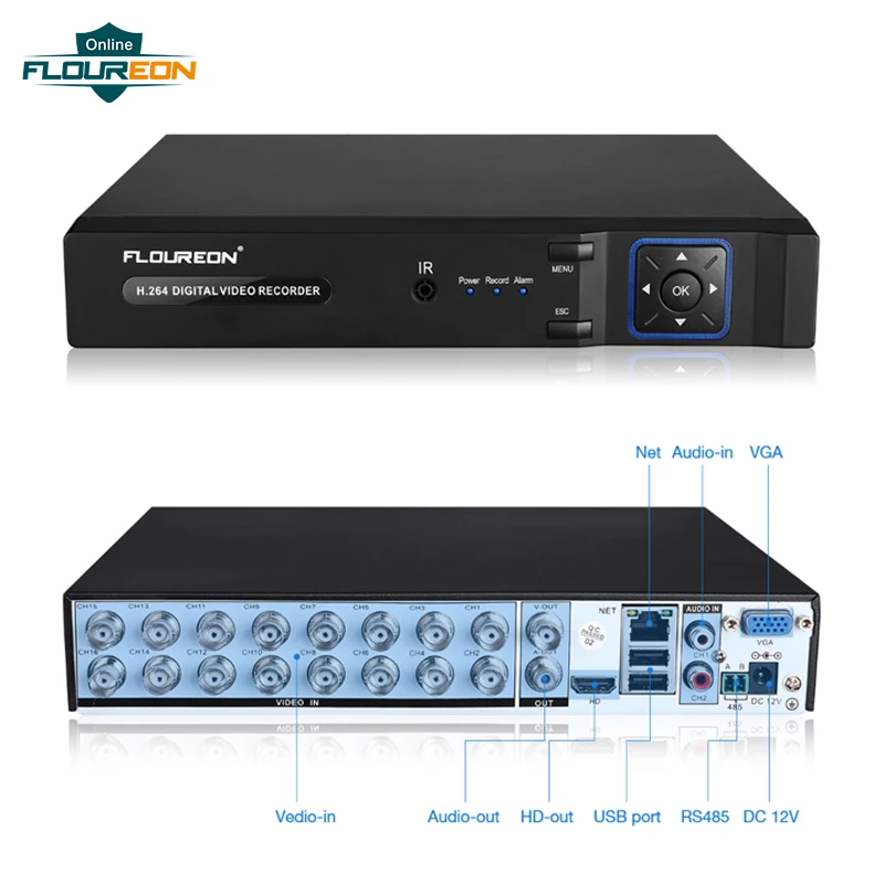 Floureon 16 Каналы 5 в 1 AHD 1080N VGA & HDMI DVR с детектором движений и сигнал тревоги удаленный
