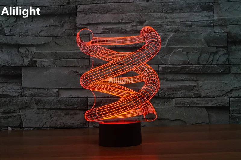 3D DNA светодиодная Ночная лампа деревянная база абстрактная спиральная ночник