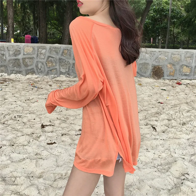 EWQ 2019 Spring Summer Women Thin Long Sleeve Tee Shirt Casual Female Sunscreen Loose Slim All-match Blouse Women's HD898 |
