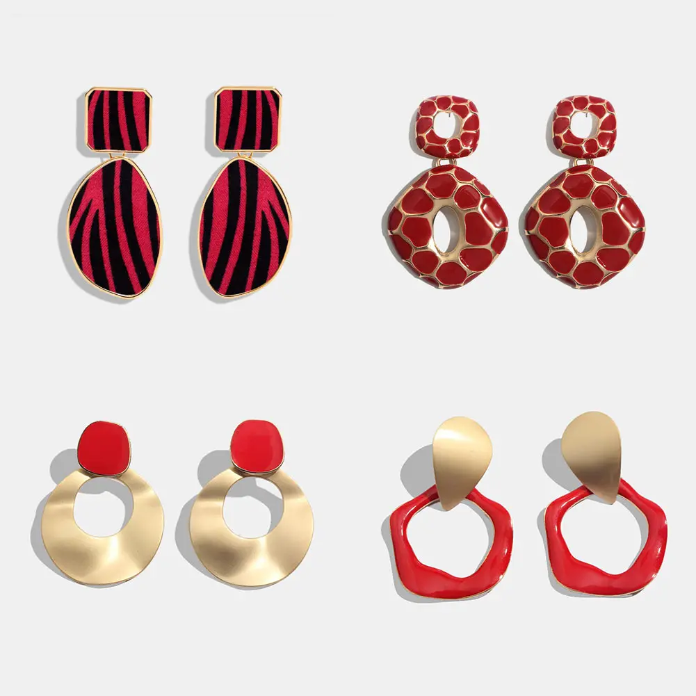 

Flatfoosie Fashion Square Long Drop Earrings For Women Boho Geometric Red Leopard Print Punk Dangle Statement Earring Jewelry