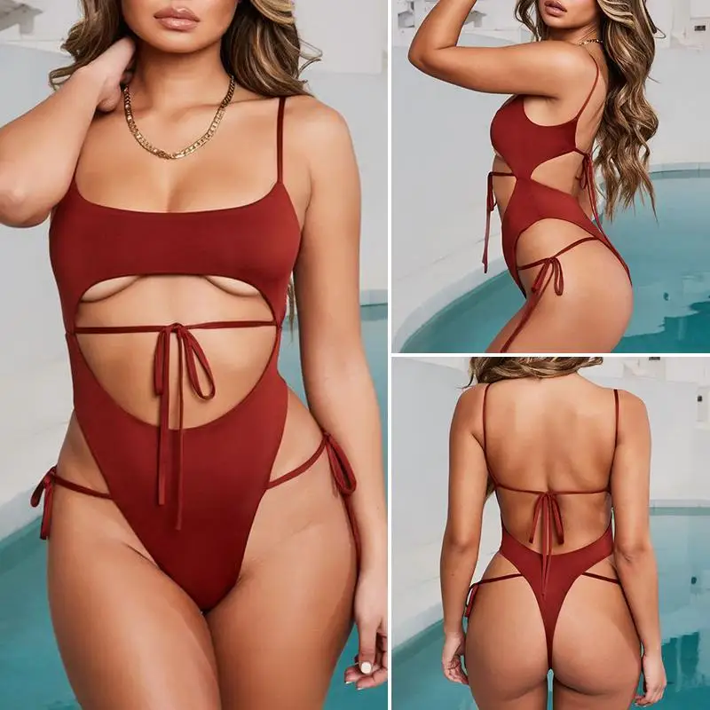 Misswim Цельный купальник с высоким вырезом сексуальный бикини 2019 Однотонный