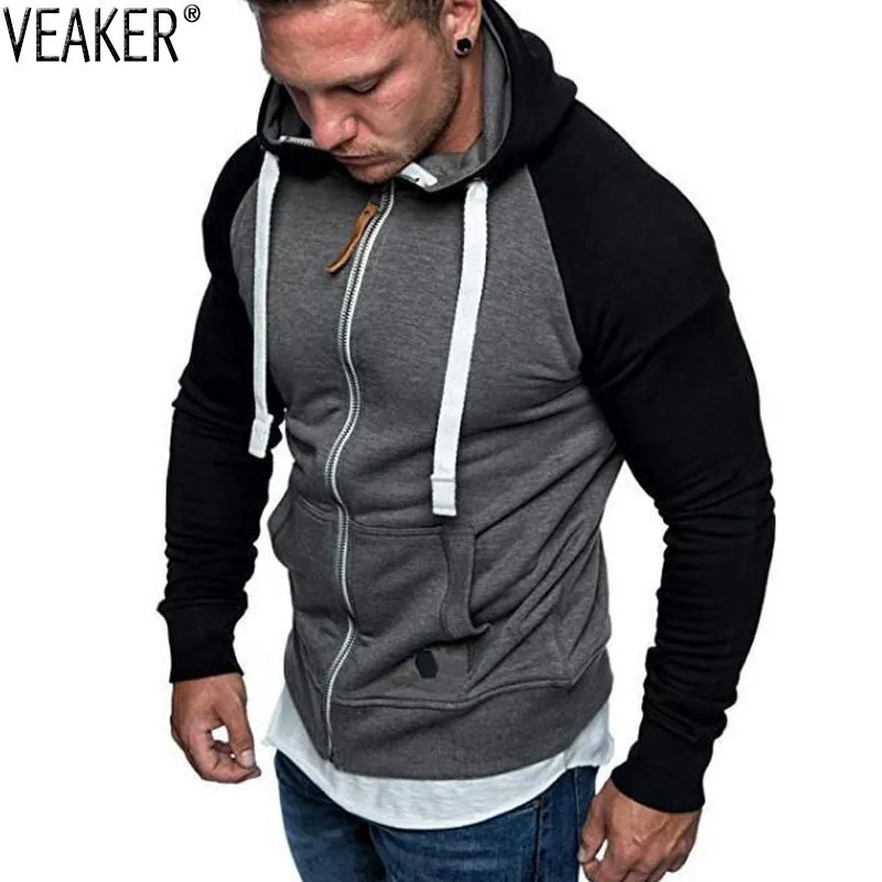

2019 Autumn New Men's Zipper Hoodies Sweatshirt Male High Street Slim Fit Patchwork Hoodies Jacket Hooded Outerwear M-3XL