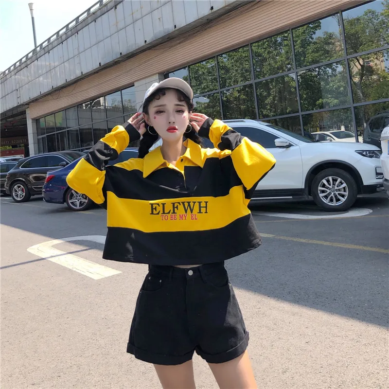 Женская Осенняя одежда ulzzang Harajuku в Корейском стиле футболки с буквенным принтом