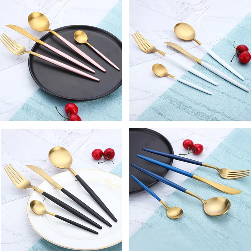 Rose Gold Tableware Set Stainless Steel Cutlery Western Food Luxury Fork Teaspoon Knife | Дом и сад