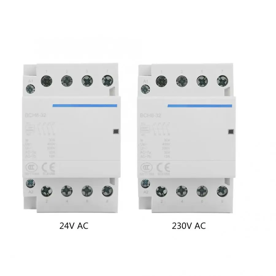 4P 32A 24В/230В 50/60 Гц AC контактор для дома DIN рейка крепление 2NO 2NC eletrico|Замыкатели| |