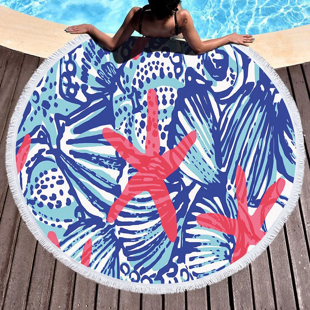 Красный цветок роза напечатаны Sunbathe микрофибра круглое пляжное Полотенце Йога