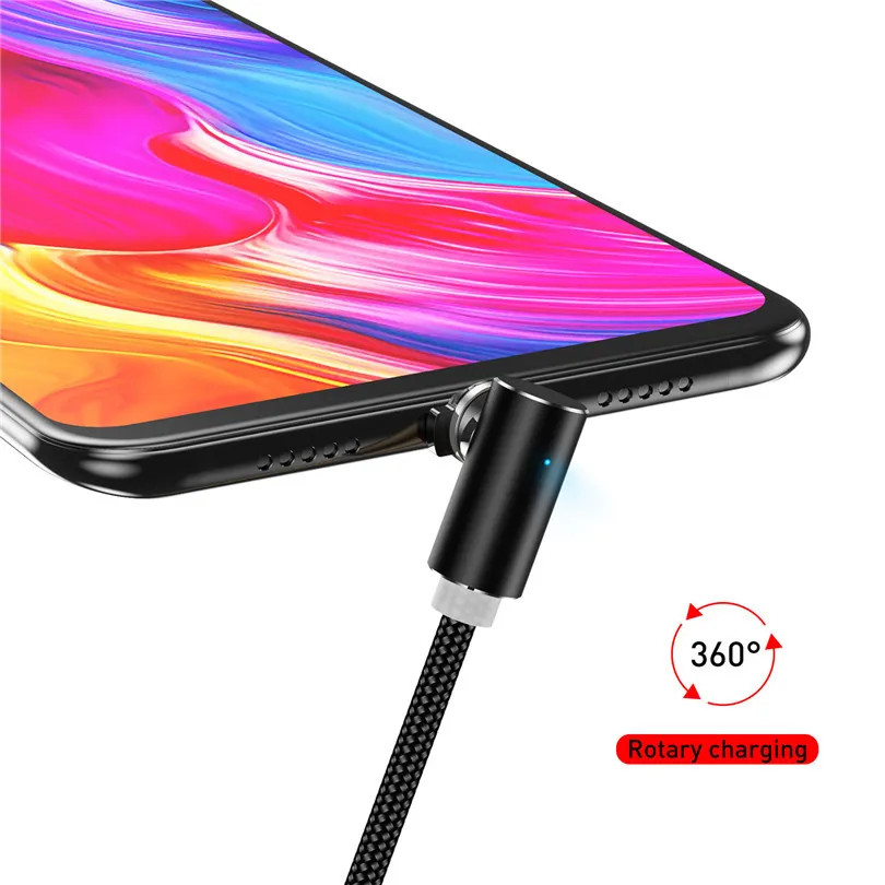 Магнитный usb-кабель USLION 1 м L-Line 90 градусов Micro USB для iPhone X XS Max 8 7 6 Type C кабель Samsung Xiaomi