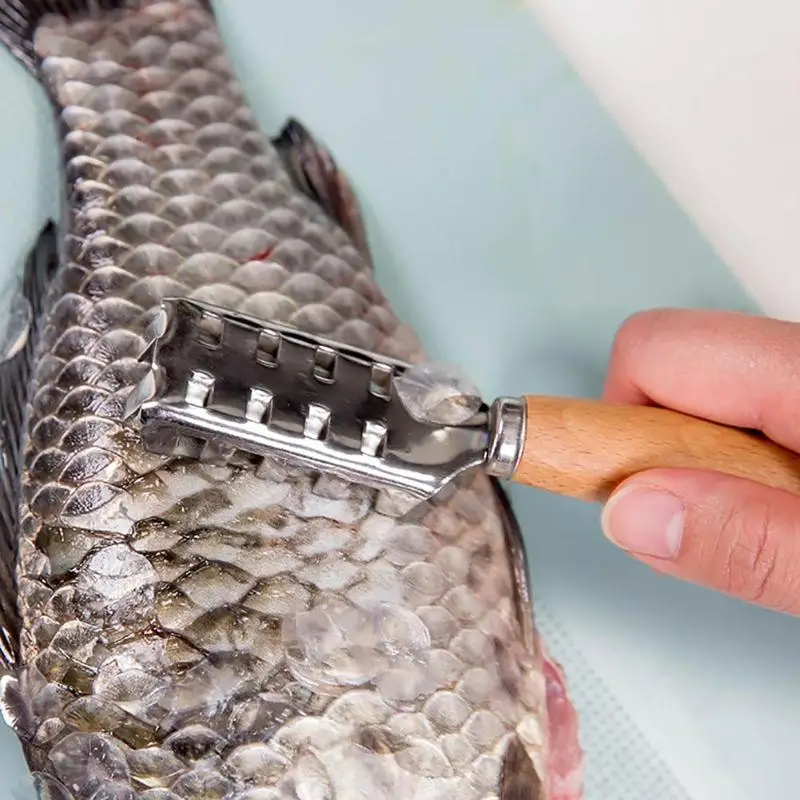 Нержавеющая сталь скребок для рыбы морепродукты кожи Remover с деревянной