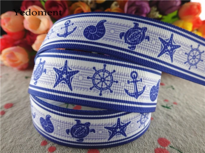 16031465 new arrival 7/8'' 22mm 10 yards the navy printed grosgrain ribbons cartoon ribbon handmade hair bows | Дом и сад