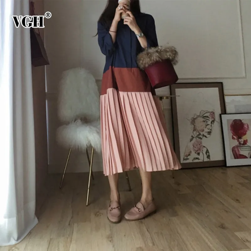 Женское платье с длинным рукавом VGH весеннее Повседневное оверсайз лацканами и