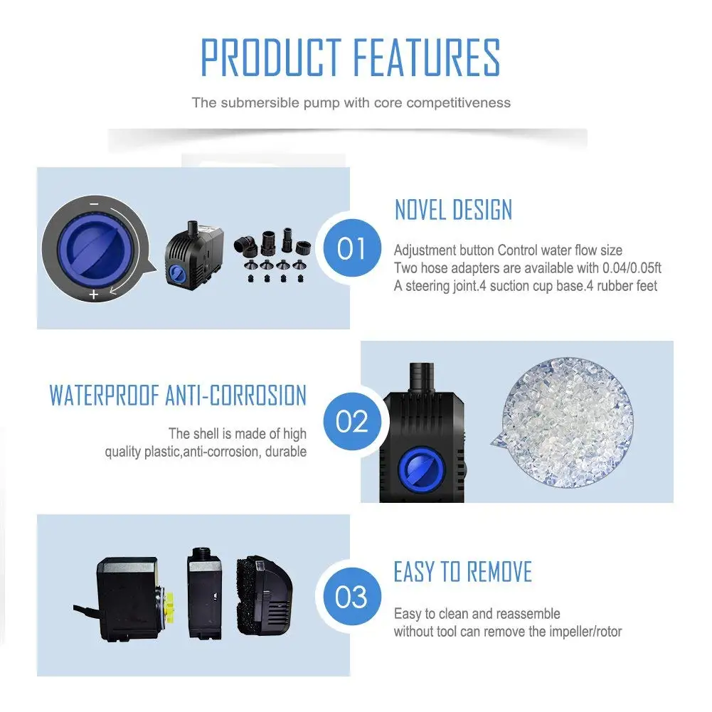 45W Mini Ultra-Quiet Submersible Water Pump Fish Tank Electric Fountain Filter Circulating Small |