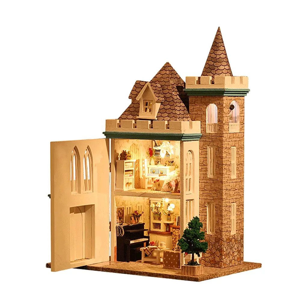

1:24 Scale DIY Miniature Dollhouse Kit Handmade Doll House Model with LED Light Educational Toys for Children Toddler Kids
