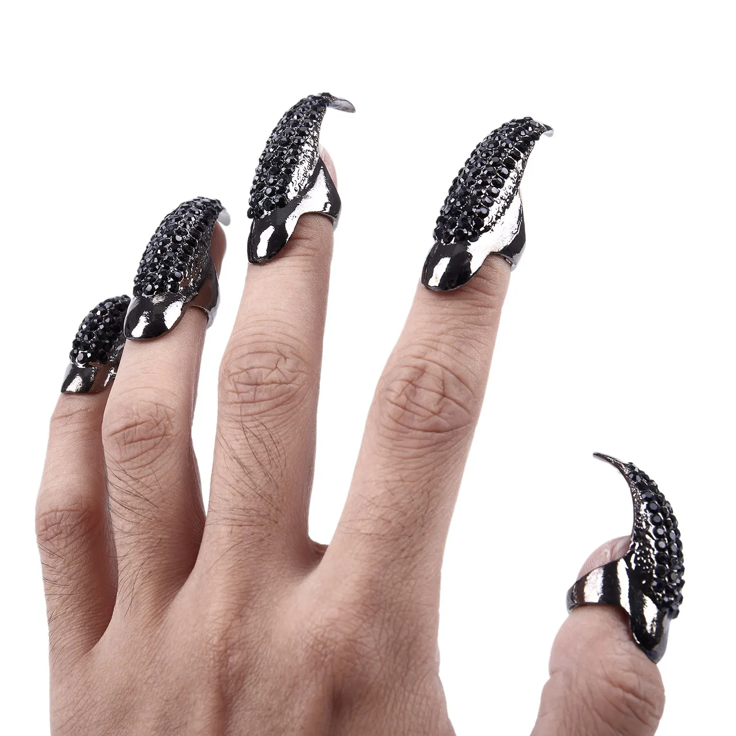 10Pcs/Set Diy Jewelry Punk Style Paved Paw Bend Fingertip Finger Claw Ring Set Fake False Nails Set images - 6