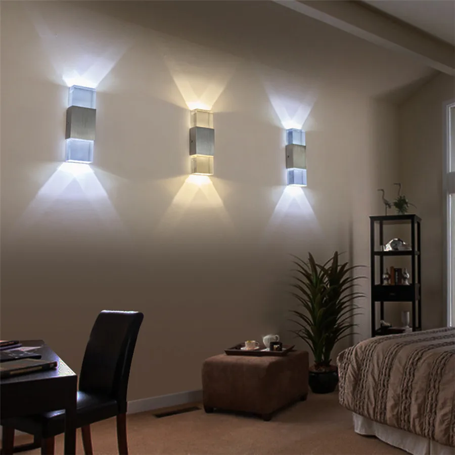 

2W Acrylic Led Wall Lamps UP & Down Crystal Wall Sconce Light Bedroom Reading Wall Lamp Porch Stair Light AC220V 110V