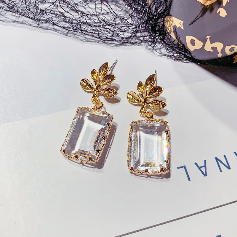FYUAN геометрические Висячие серьги для женщин Bijoux Золотые листья Tectangle прозрачные
