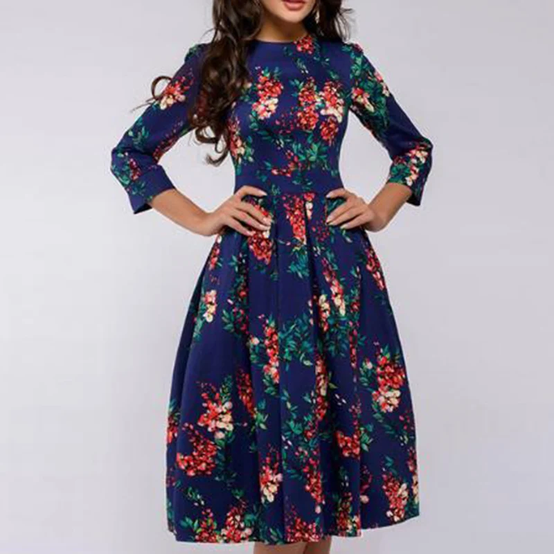 Женское винтажное свободное платье с цветочным принтом женское рукавом 3/4 OL