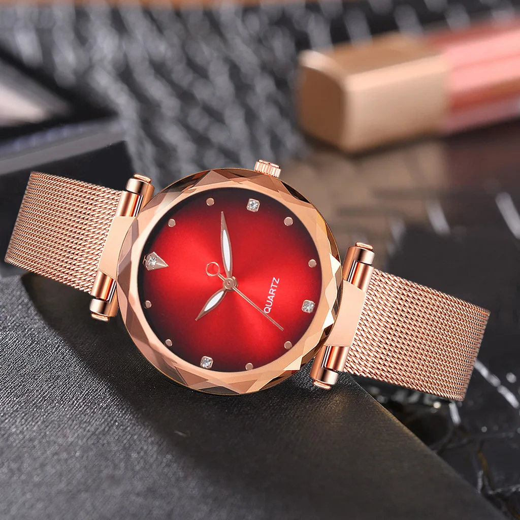 Роскошные модные женские часы Reloj Mujer из розового золота с сеткой звездное небо