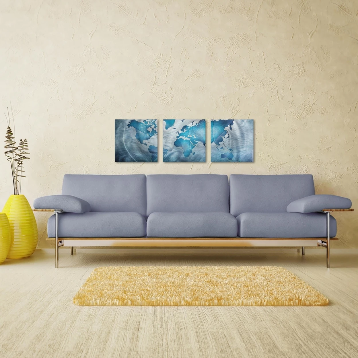 Land and Sea Triptych by Amber LaRosa - World Map Art on Metal | Дом и сад