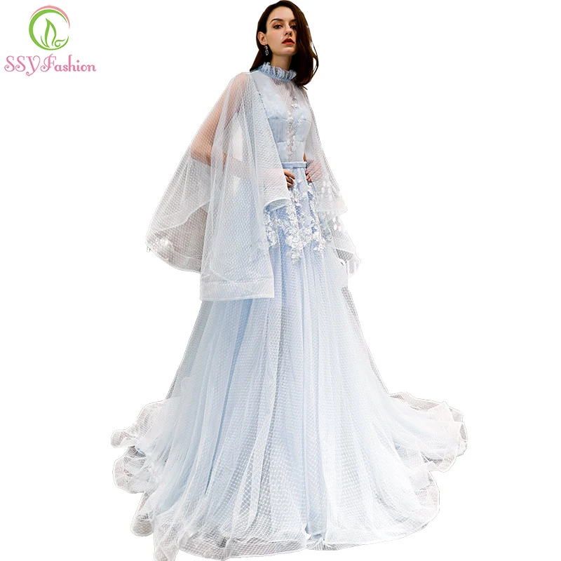 SSYFashion Новое светло-голубое кружевное платье для выпускного вечера Robe De Soiree с