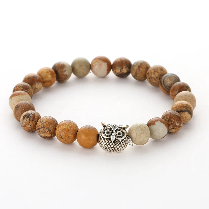 8 мм натуральный камень браслет для мужчин сова черный матовый белый Будда