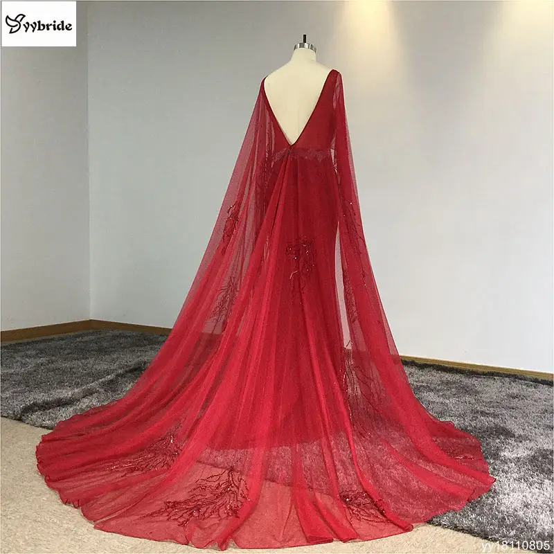 YYbride Новые Вечерние платья из красного винного тюля с кристаллами длинные
