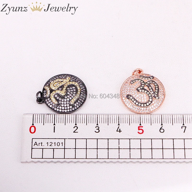 

5 Strands ZYZ320-5882 CZ Micro Pave OM Pattern Round Charm/Pendant Necklace in 4 Colors