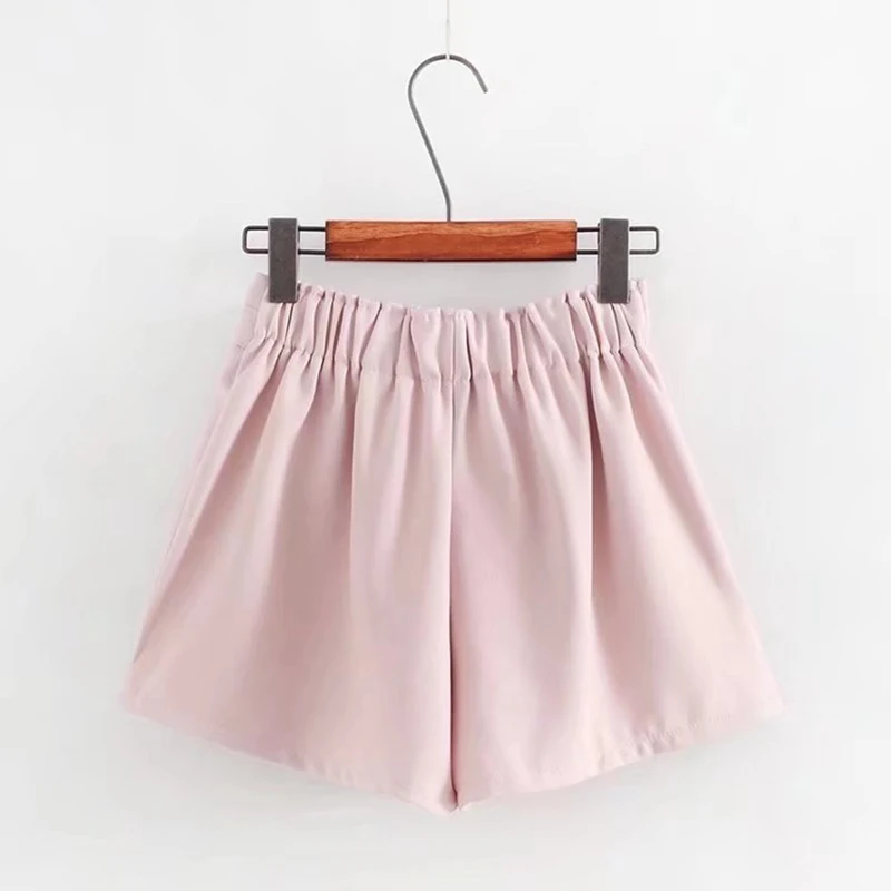 High waist shorts for women Summer bow lace up elastic women's black casual wide leg panties female | Женская одежда