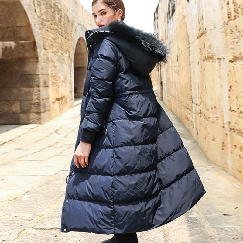 Duck Down Jacket Women Winter 2018 Outerwear Coats Europe street stand collar Hooded Female Long Casual Warm Parka branded HJ56