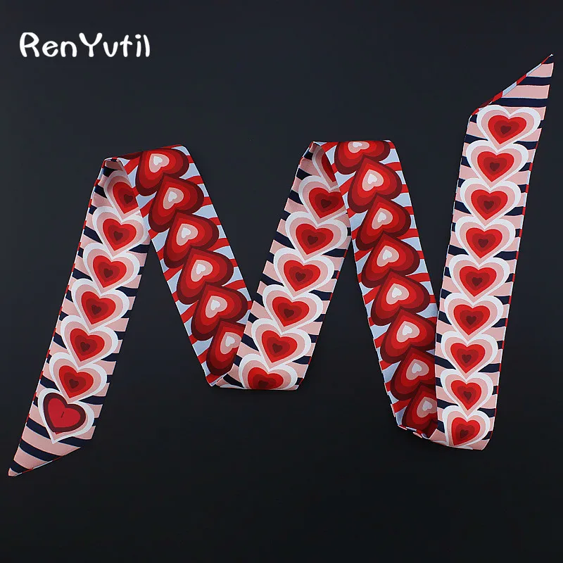 

120*5cm Plus Small Silk Scarf Heart Women Neck Head Scarf Bag Wrist Ribbon Spring Summer Luxury Brand Scarves Headband Hairband