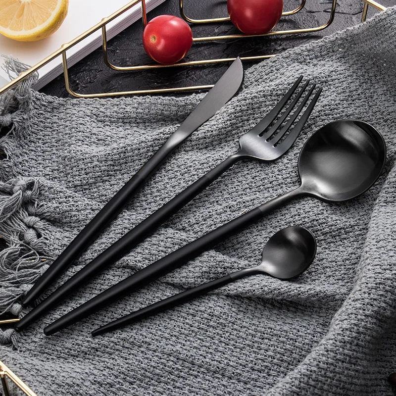 

New Black Cutlery Dinner Set Western Wedding Home Party Dinnerware Set 18/10 Stainless Steel Fork Spoon Knife Set Drop Shipping