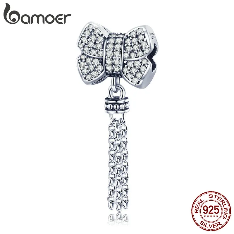 Подвески BAMOER из натуральной 925 пробы серебряные ослепляющие с бантом длинные