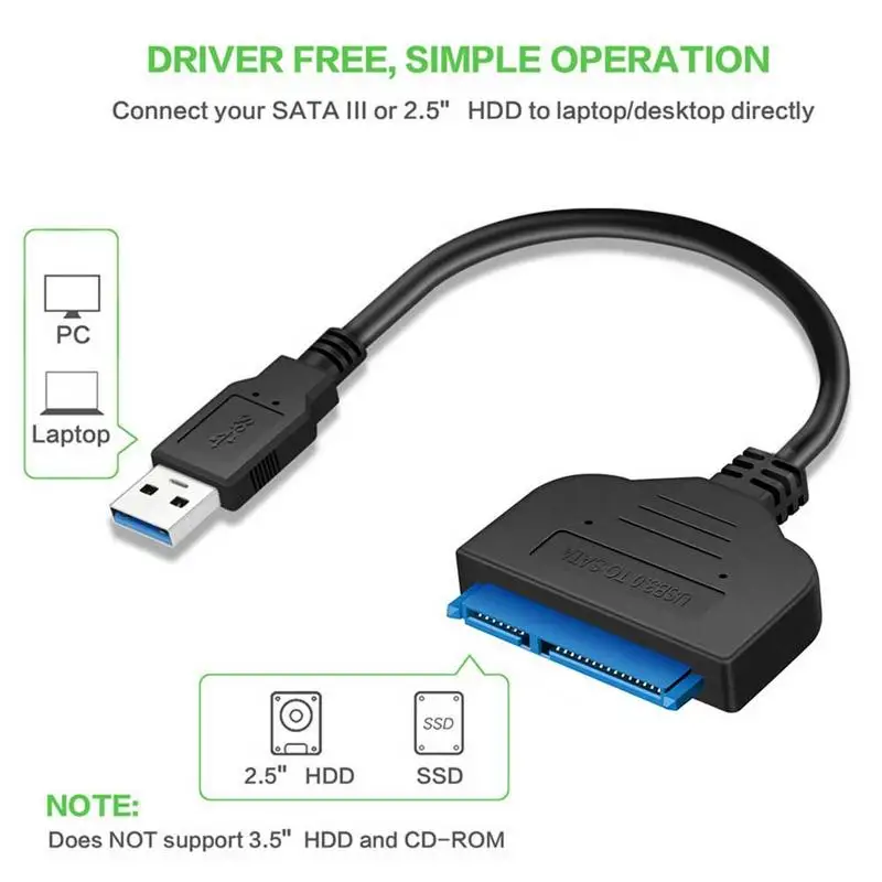 USB 3.0 To 2.5&quot SATA III Hard Drive Adapter Cable UASP -SATA USB3.0 Converter Car Accessory Disk Data | Автомобили и