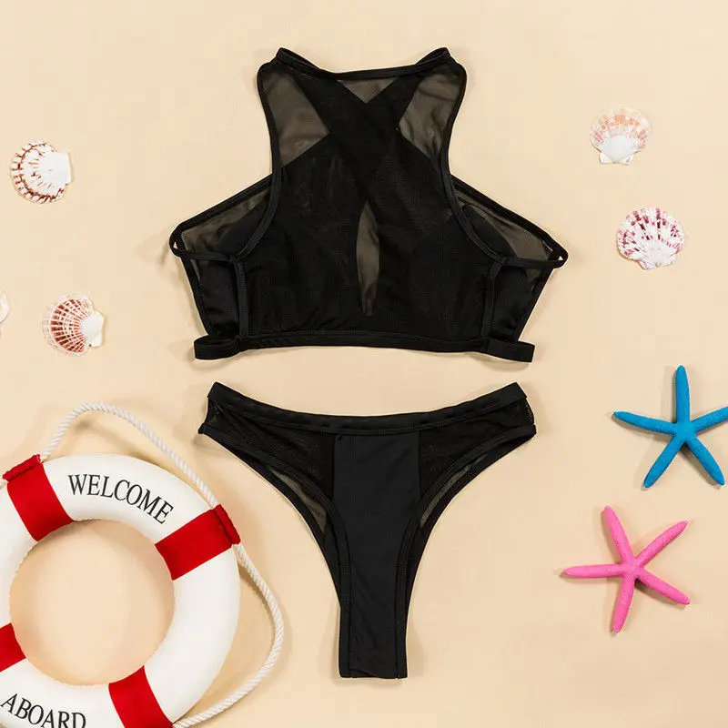 Женский сексуальный сетчатый комплект бикини с эффектом пуш ап из двух частей