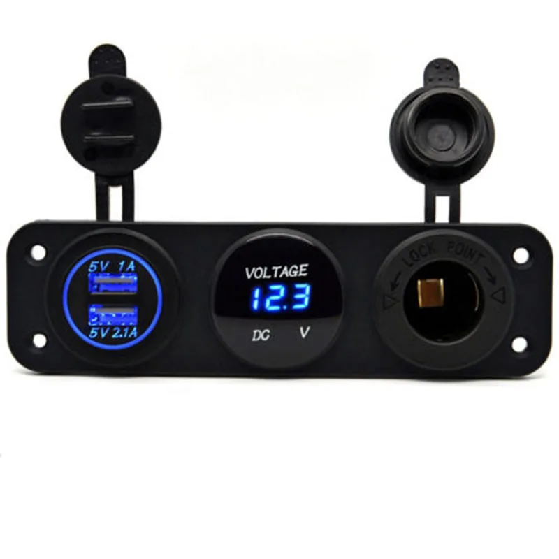 1 комплект автомобильное зарядное устройство с двумя USB-портами и 3 отверстиями +