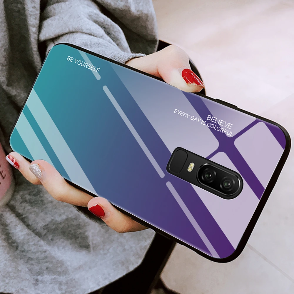 Роскошный гибридный градиентный чехол-накладка из закаленного стекла One plus 6 T