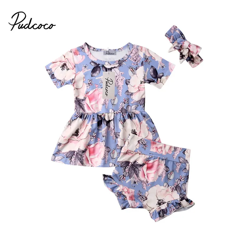 Pudcoco/Летняя одежда для маленьких девочек из хлопка Bebe футболка с цветочным