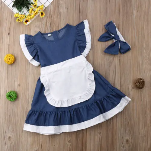 Girl Dress Cotton Striped Kids Baby Girls Party Crop Tops+ A-lined Outfit Sets Size 3-7Y |