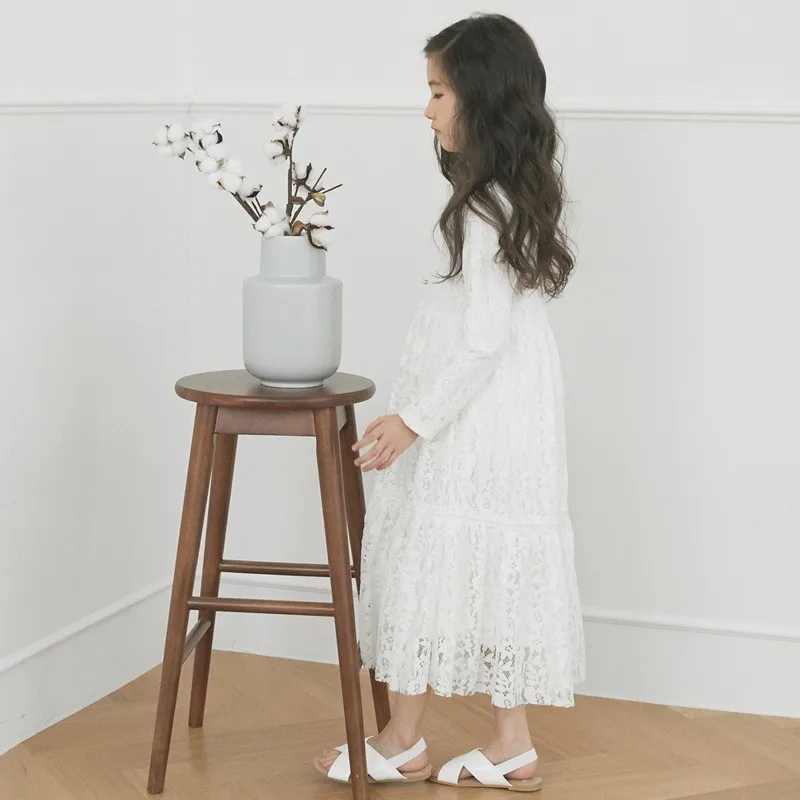 2020 Lace Teenage Dress Kids Girl Long Sleeves White Black Baby Girls Wedding Children Clothes Spring Autumn Flower | Детская одежда и