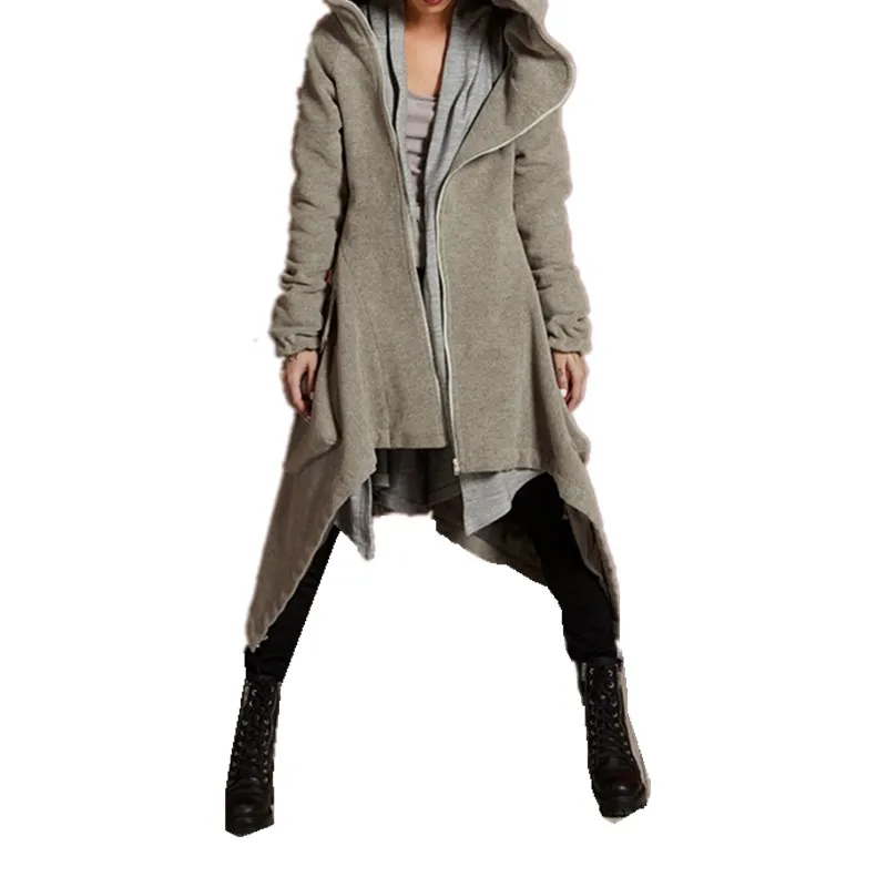 Женский Тренч с капюшоном большой размер в готическом стиле на молнии | Женская